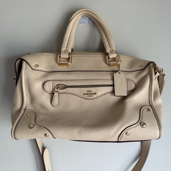 Coach Millie Ivory Pebbled Leather Top Handle Satchel Bag Purse‎ - Picture 1 of 12